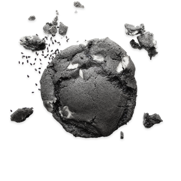 Black sesame cookie with white chocolate chips and sesame seeds