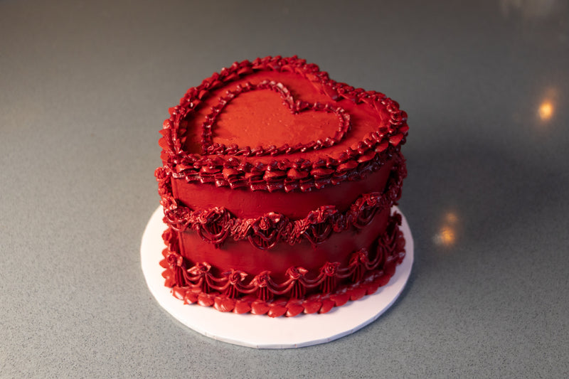Deep Red Vintage Heart Cake
